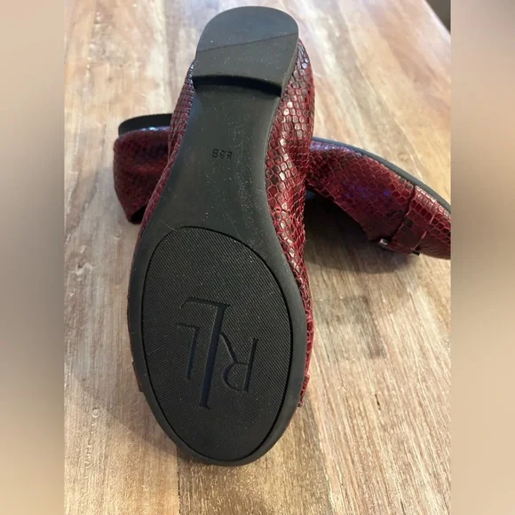 Ralph Lauren RLL Burgundy / Red Snakeskin Ballet Flat Slip On Shoe, Size 8.5 B - Picture 9 of 13